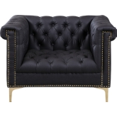 Winston Chesterfield Style Club Chair in Tufted Black Leatherette w/ Nailhead